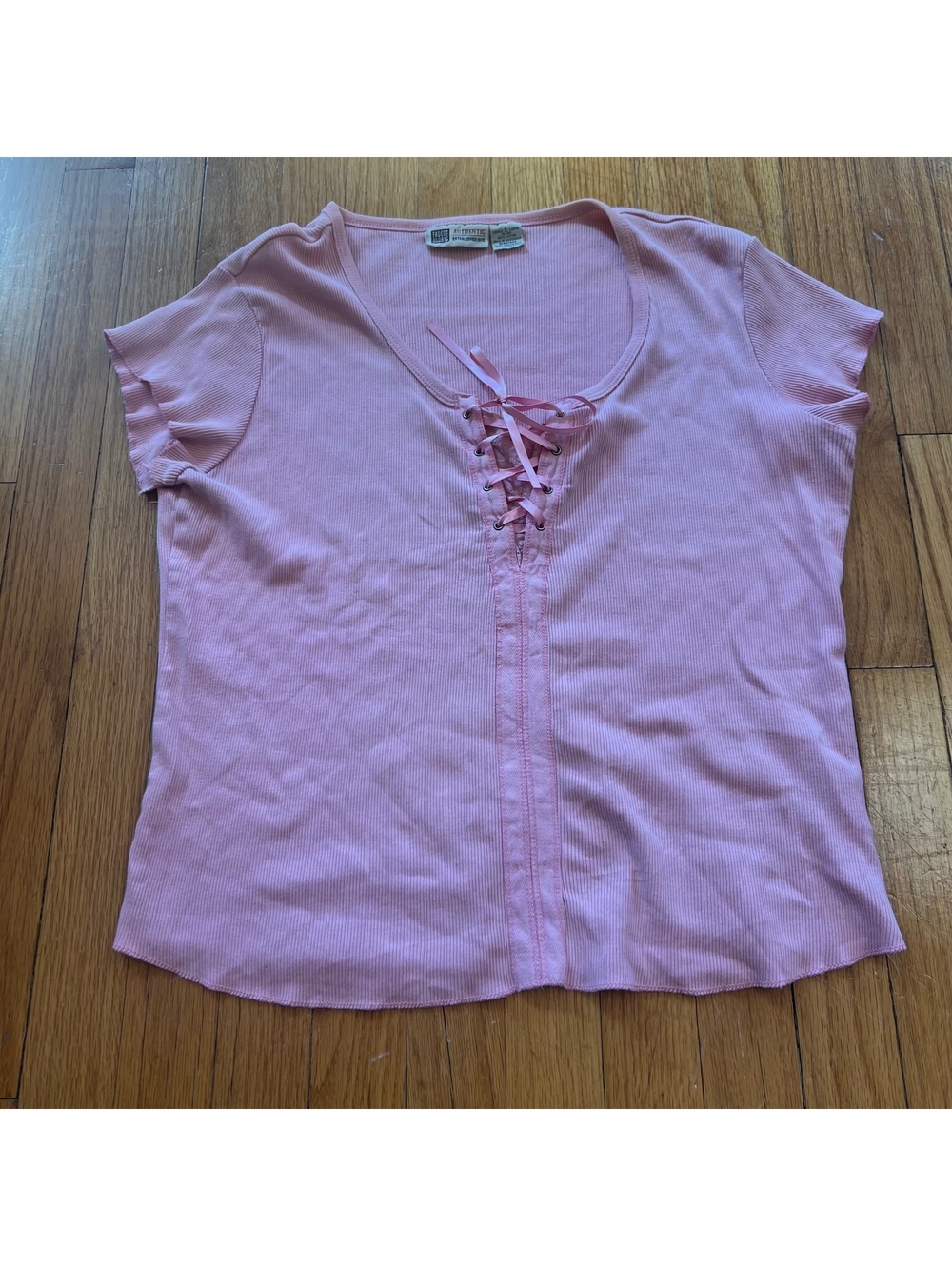 Y2K lace up baby pink baby tee tania style top